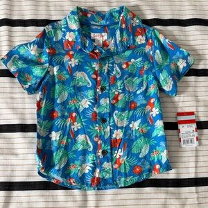 Cat & Jack Blue Tropical Parrot Short Sleeve Button-Down Shirt